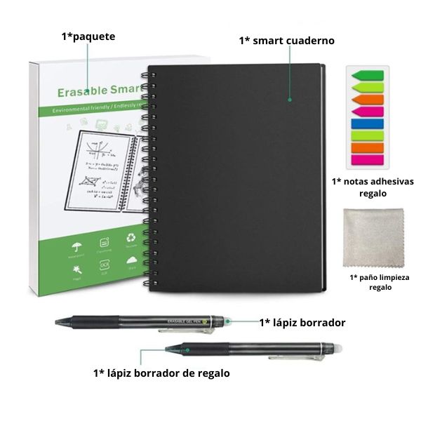 Cuaderno inteligente de  papel espiral A4, borrable y reutilizable.