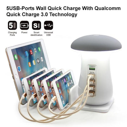 Multi puerto de carga rápida 3.0 lámpara hongo QC 3.0 carga rápida para teléfono inteligente + lámpara Led + estación de carga USB Dock 5V 2.1A EU US - Comercial AllyTrends SpA